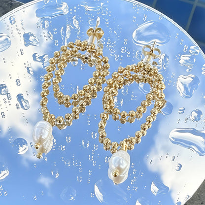 18K Goldplattierte Edelstahl Eleganter Congo Ohrringe mit Perlenimitation