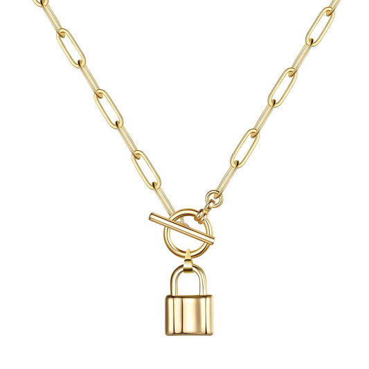 Minimalistische 18K Goldplattierte Edelstahl Halskette mit Vorhängeschloss Pendeln