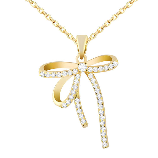 18K Goldplattierte Edelstahl Halskette mit Schleife und Zirkonia Steinen
