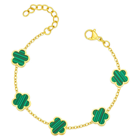 Exquisite 18K Goldplattiertes Armband mit grünen Blumen