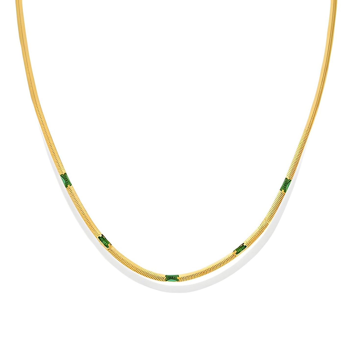 Minimalistische Schlangenkette aus Edelstahl mit Goldbeschichtung & Grünen Zirkonia – Wasserdicht & Hypoallergen, 40,5 + 5 cm Verstellbar