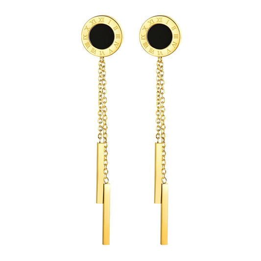 18K Goldplattierte Edelstahl Ohrringe mit schwarzen detail und Minimalistischem Design
